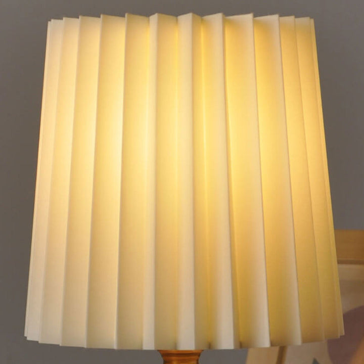 Vintage Korean Pleated Column Solid Wood Base 1-Light Table Lamp | Kalsten