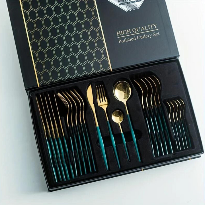 Golden Cutlery Set Luxury – 24-Piece For Stylish Dining Experience Kalsten