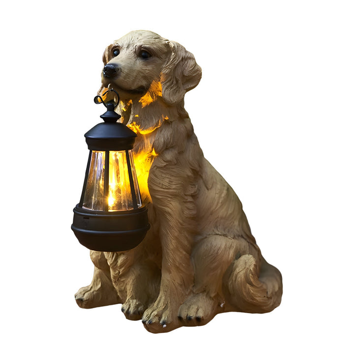 Resin Dog with Lantern Landscape Decor Solar Outdoor Lights | Kalsten