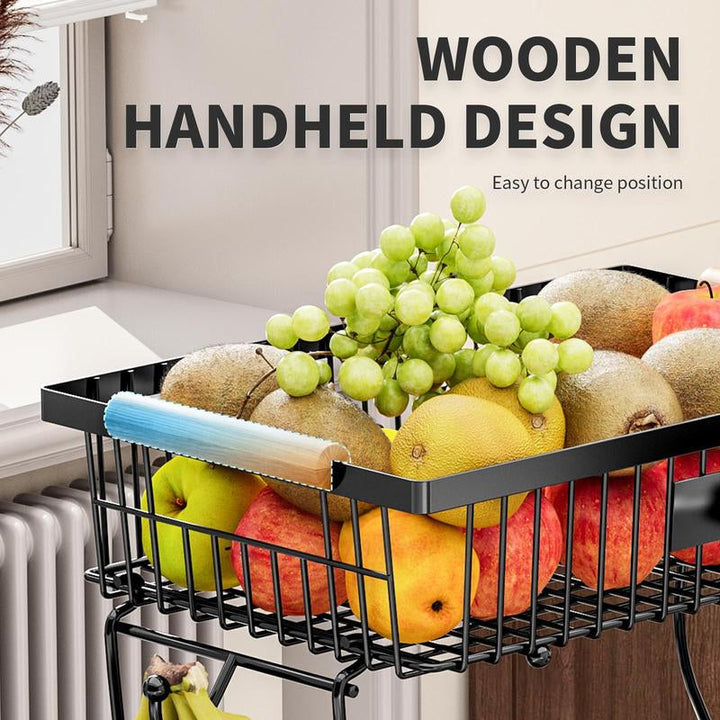 Kalsten | 2-Tier Metal Fruit & Vegetable Storage Rack with Hooks