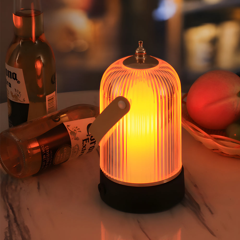 Ribbed Glass Table Lamp Lantern Ambient LED Beside Nights | Kalsten