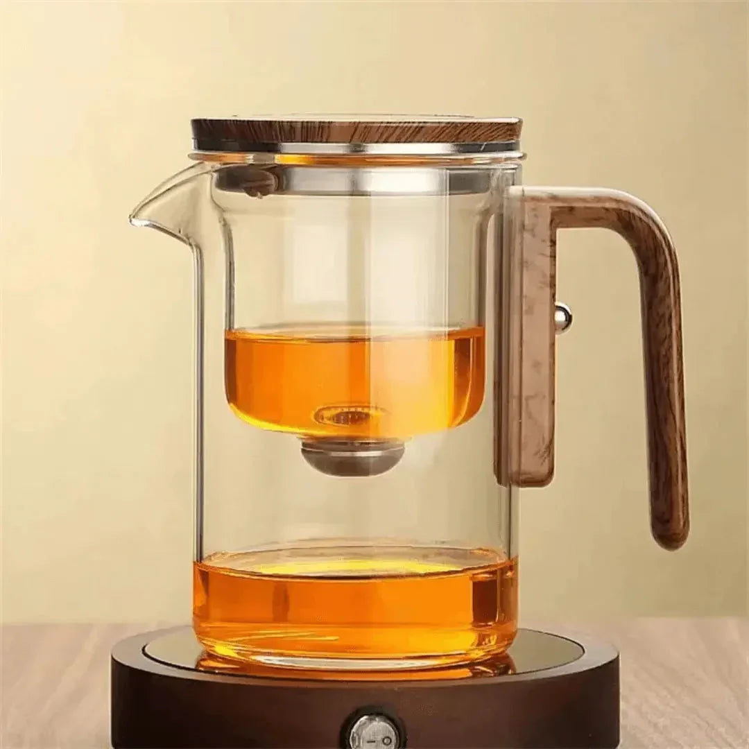 Skanto | Elegant Glass Teapot with Wooden Handle – Transparent Teapot for Tea Enjoyment