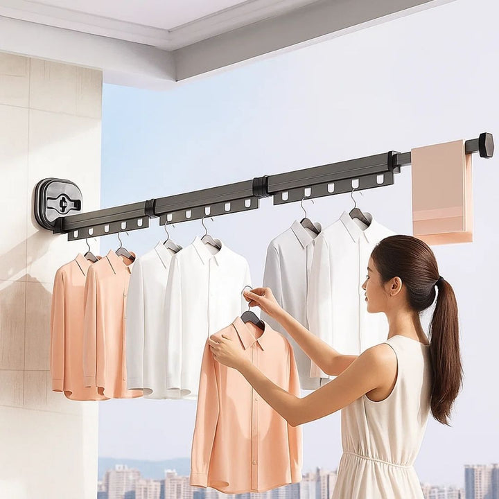 SpaceEase | Folding Clothes Hanger – Retractable Wall-Mounted Rack – Stainless Steel – Ideal for Small Spaces Kalsten