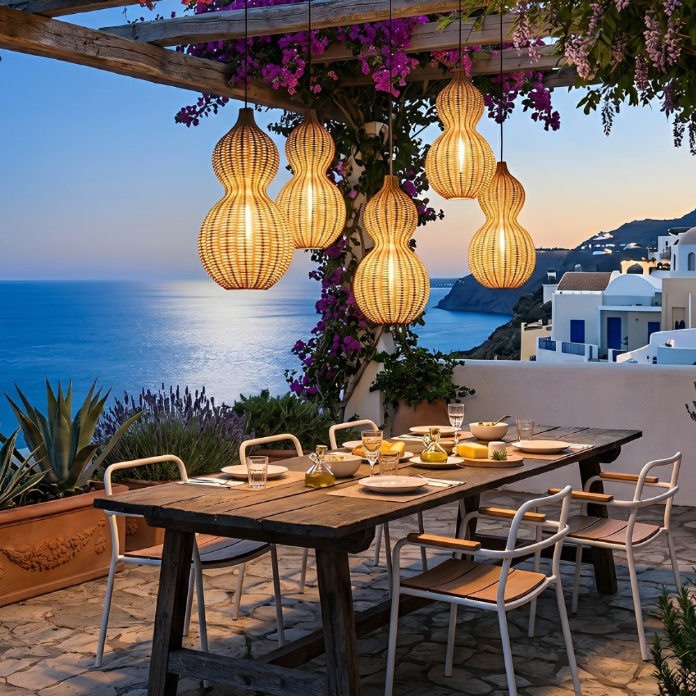 Handwoven Rattan Outdoor Pendant Light, IP65