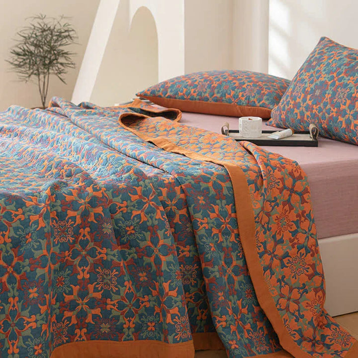 Kalsten | Orange & Blue Pattern Six-Layer Cotton Quilt - TerraLoom