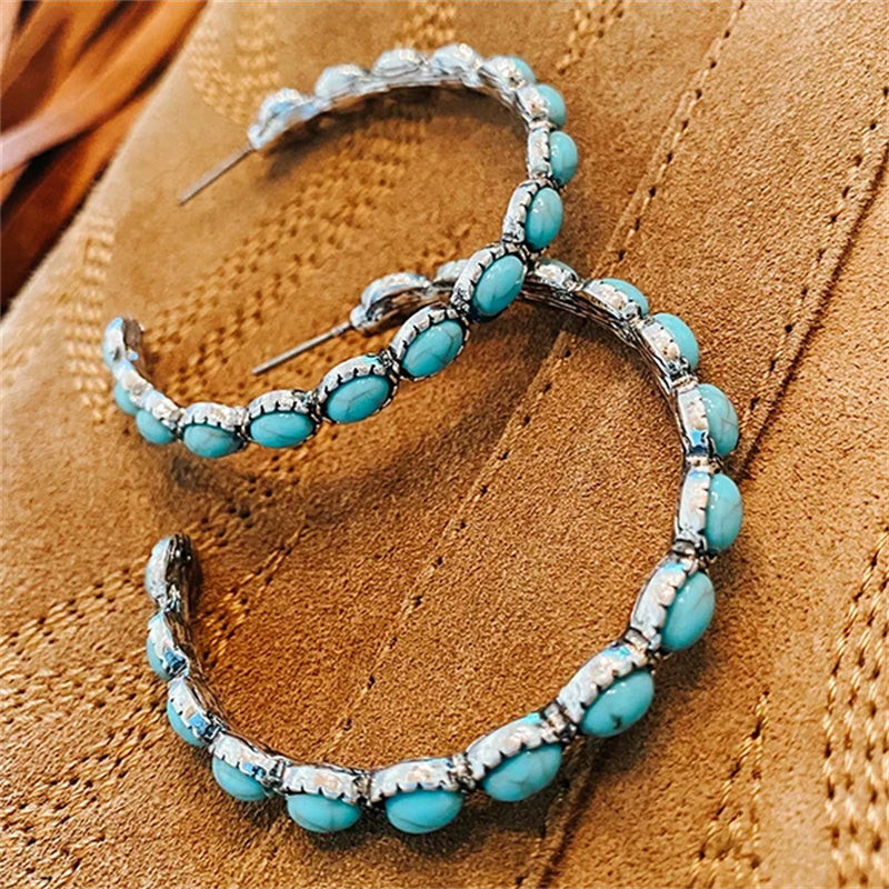 Kalsten | Vintage C-Shaped Turquoise Hoop Earrings