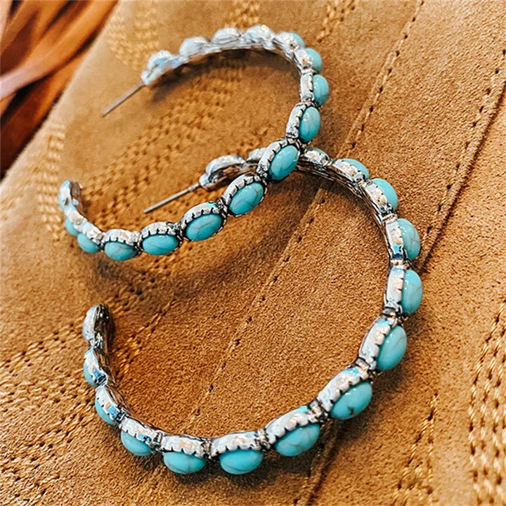 Kalsten | Vintage C-Shaped Turquoise Hoop Earrings