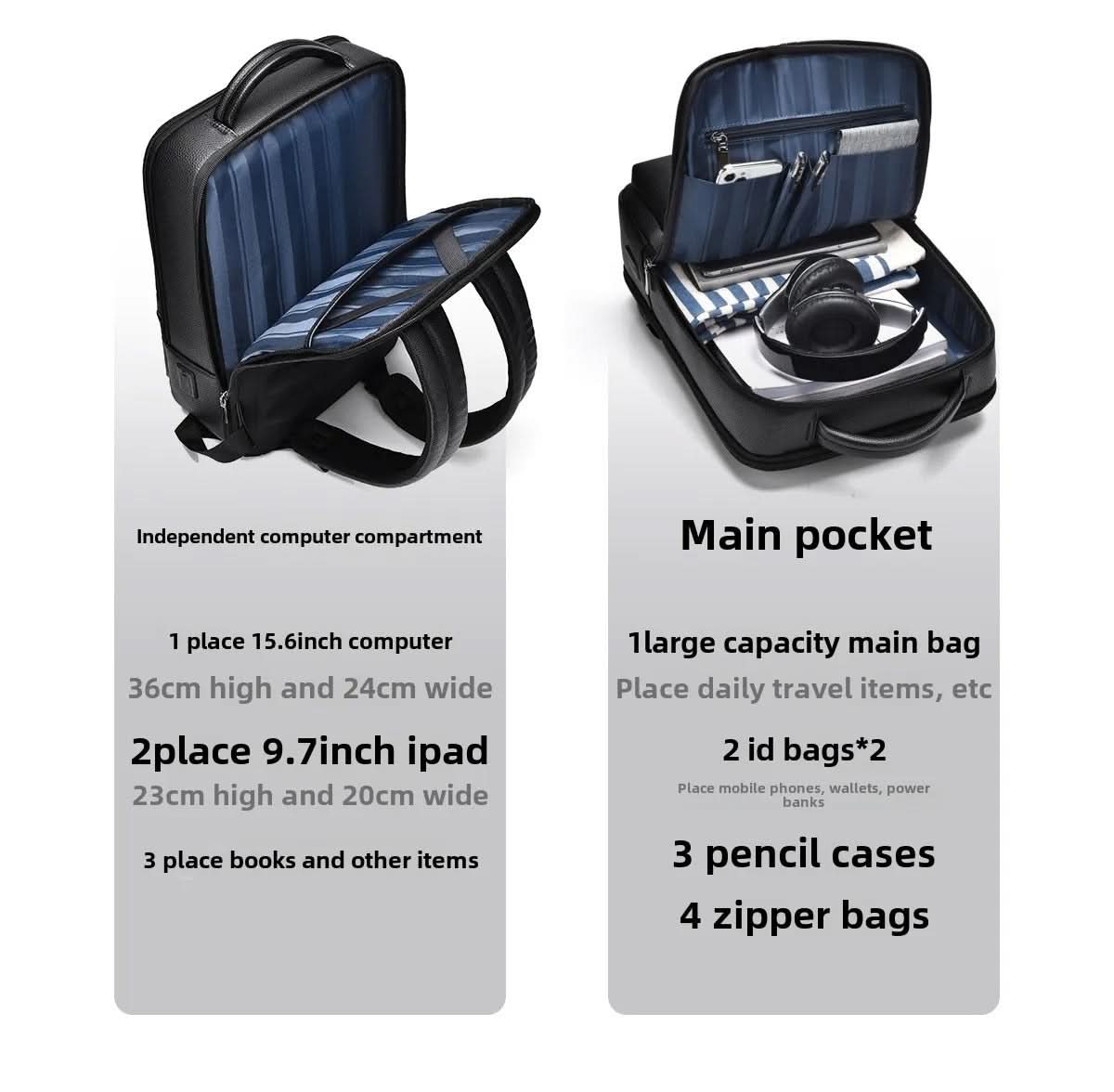 Skanto | Elegant Leather Backpack for Men/Women with USB Port for Laptop and Everyday Use, 15.6 Inch, Black