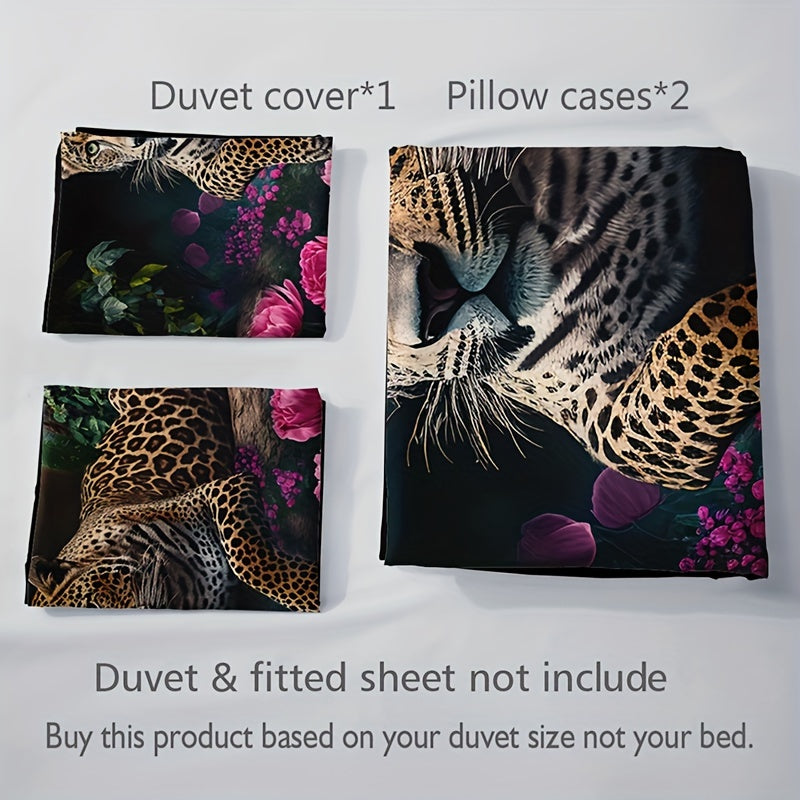 Luxurious Animal Print Bedding Set with Rose Pattern - 3-piece Kalsten