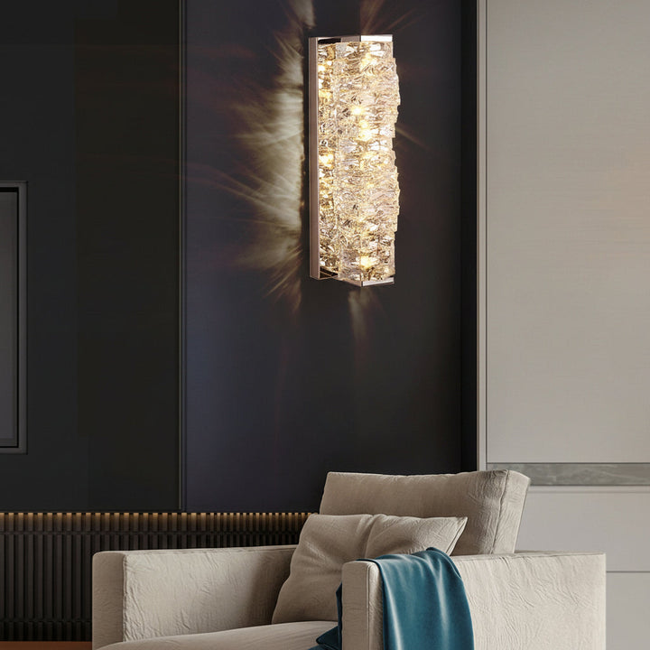 Modern Crystal Pillar LED Wall Sconce – Luxury 3-Color Dimmable Wall Light (Gold/Silver) | Kalsten