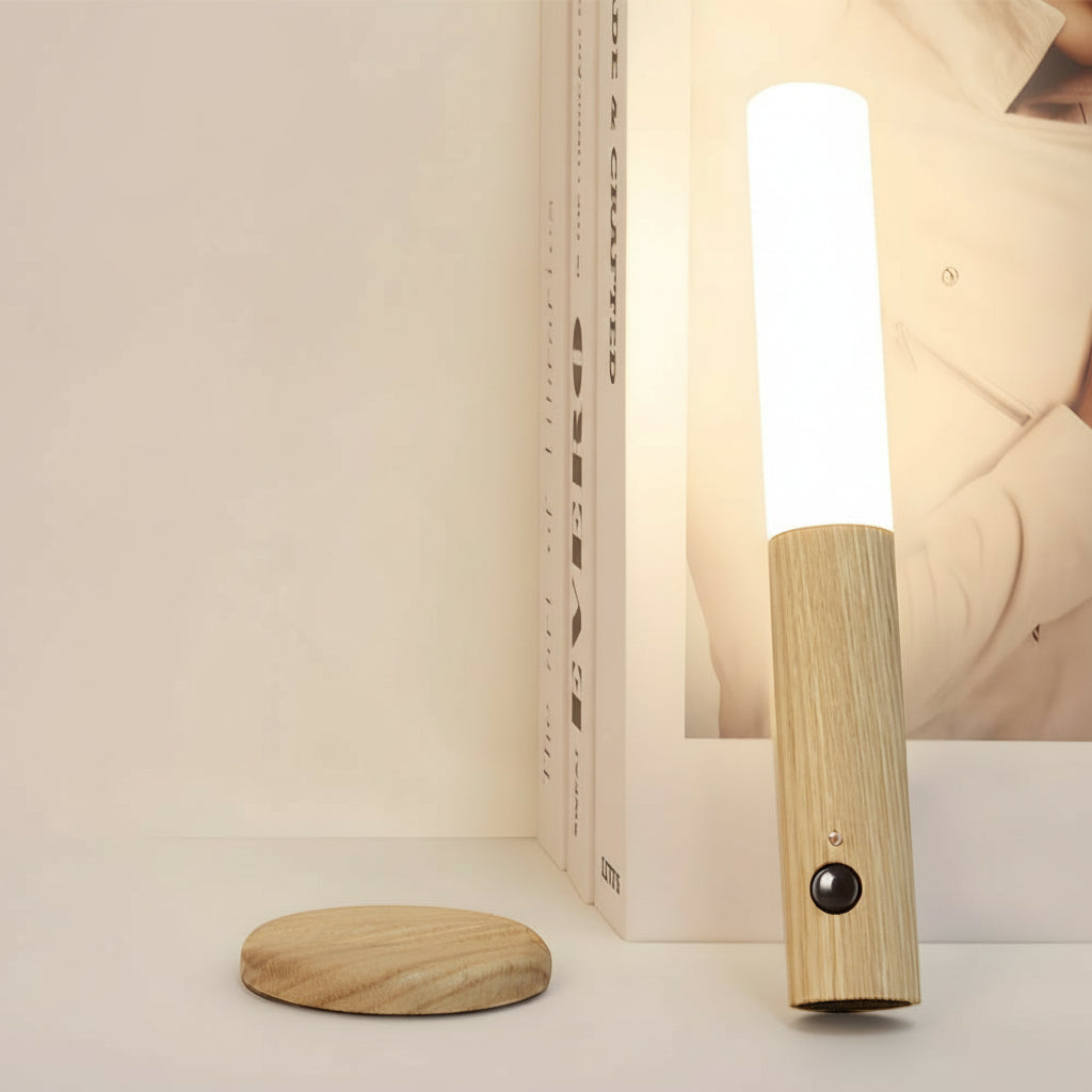 LED Night Light Wall Sconce – Wood Motion Sensor Magnetic USB Rechargeable (18x2.5cm / 7.1x1in) | Kalsten