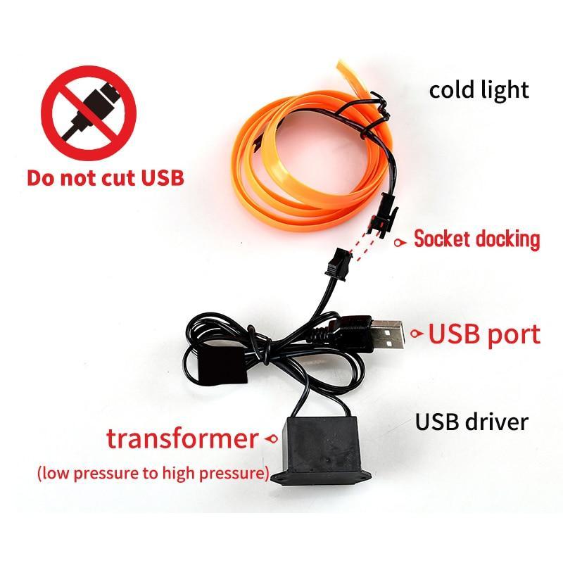 BowLift | 5m car interior accessories atmosphere lamp EL cold light line with USB DIY Decorative Dash board Console Door LED Ambient Light