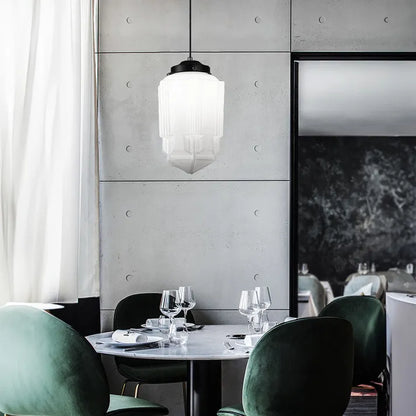 Vintage Geometric Frosted Glass Hanging Lamp – Retro Pendant Light for Dining Room | Karnz