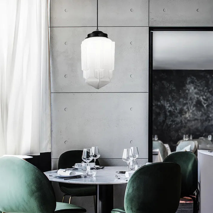 Vintage Geometric Hanging Lamp made of Matte Glass – Retro Pendant Light for Dining Room | Kalsten