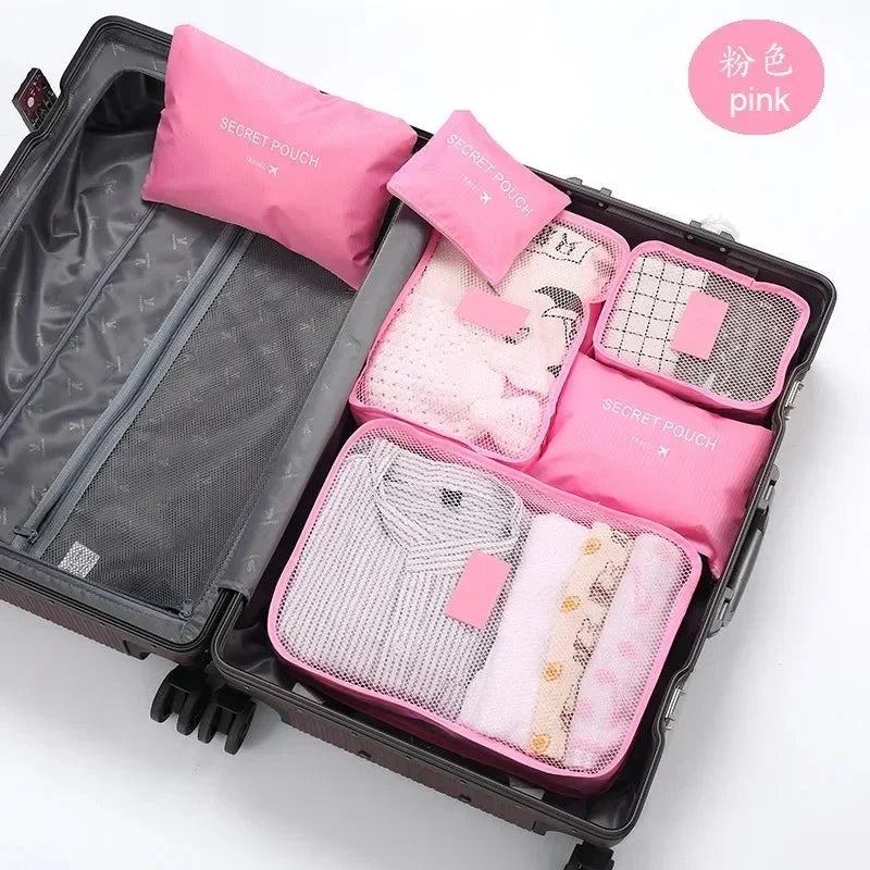6 Piece Travel Clothing Storage Water-Repellent Bags Portable Luggage Organizers Packing Cubes 6 Colors Local Stock Hot Sale