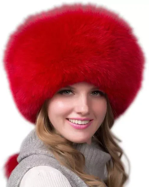 Kalsten | 100% Natural Fox Fur Hat Women Cap Thick Fur Cap Winter Warm Hat Female Fashion For Women Hat With Earmuffs Hat