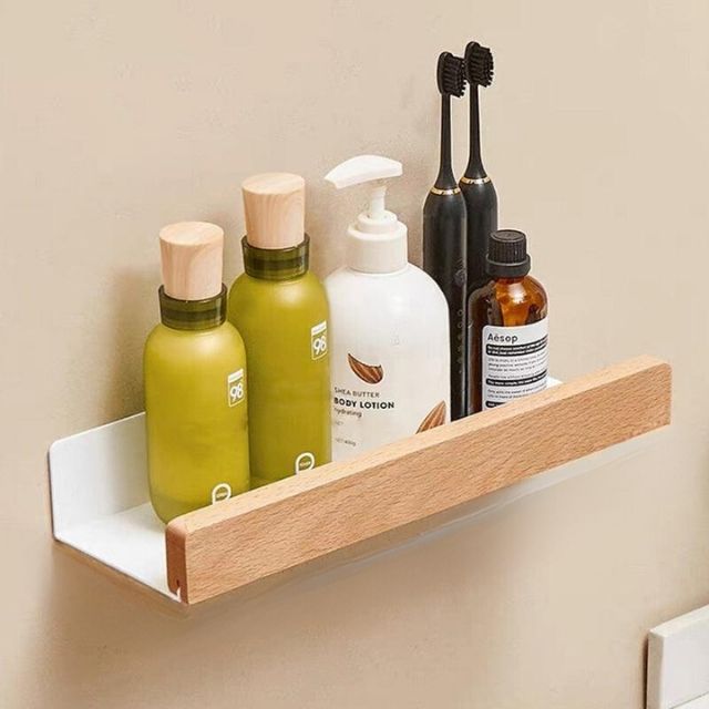 Solid Wood No-Drill Bathroom Shelf