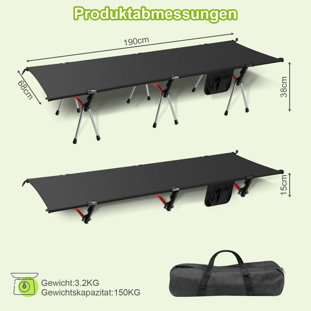 Folding Bed Black Camping Bed Height Adjustable | Kalsten