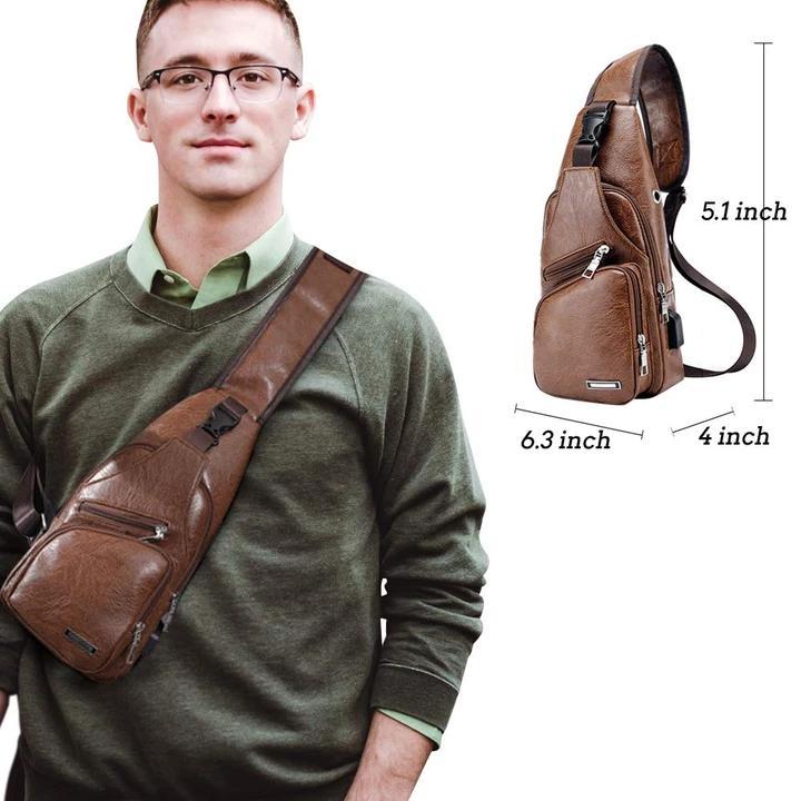 Kalsten | Large Men's Leather Bag Chest Backpack Waterproof Crossbody Bag with USB