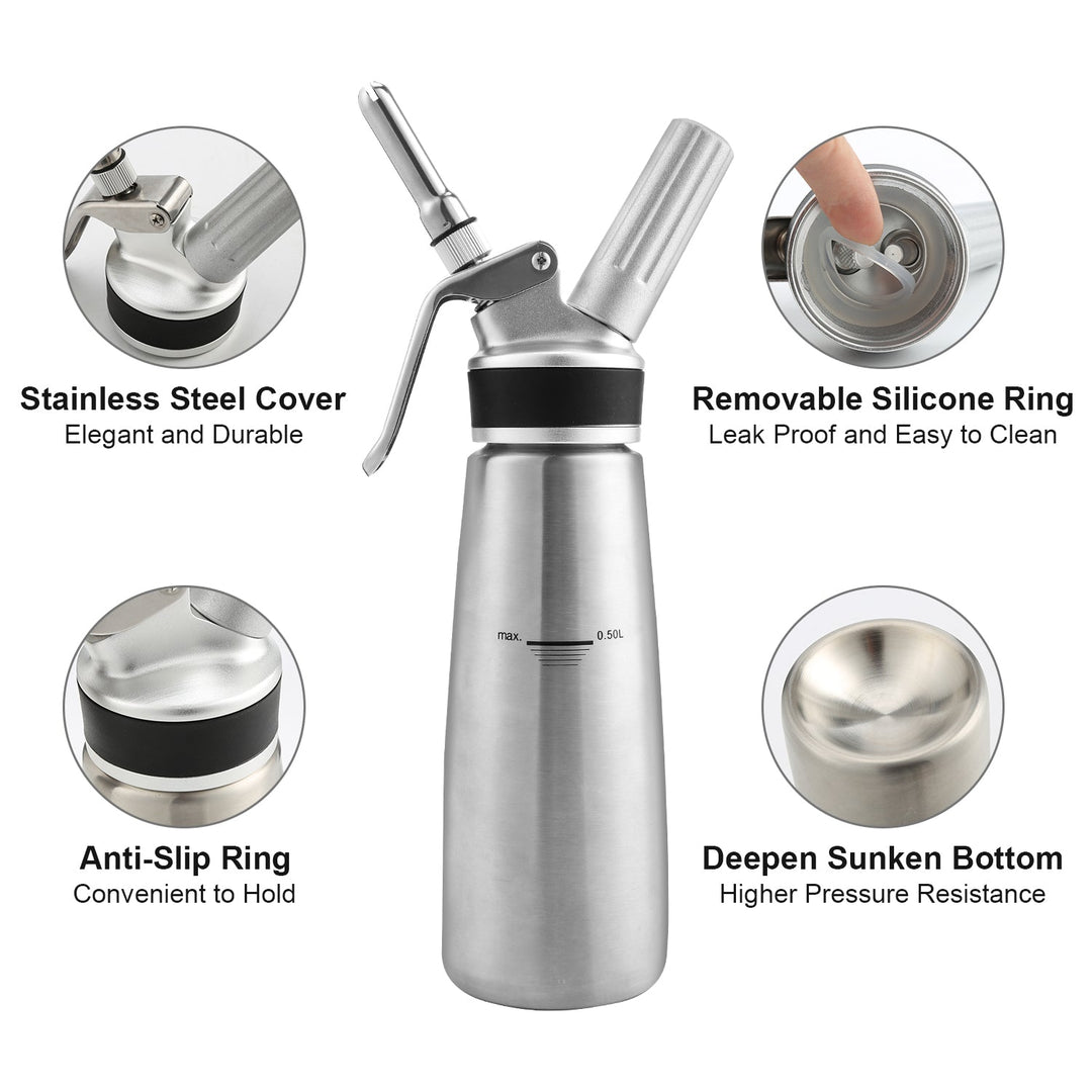Sahne dispenser stainless steel with 3 nozzles 500ml | Kalsten