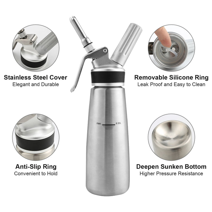 Sahne dispenser stainless steel with 3 nozzles 500ml | Kalsten