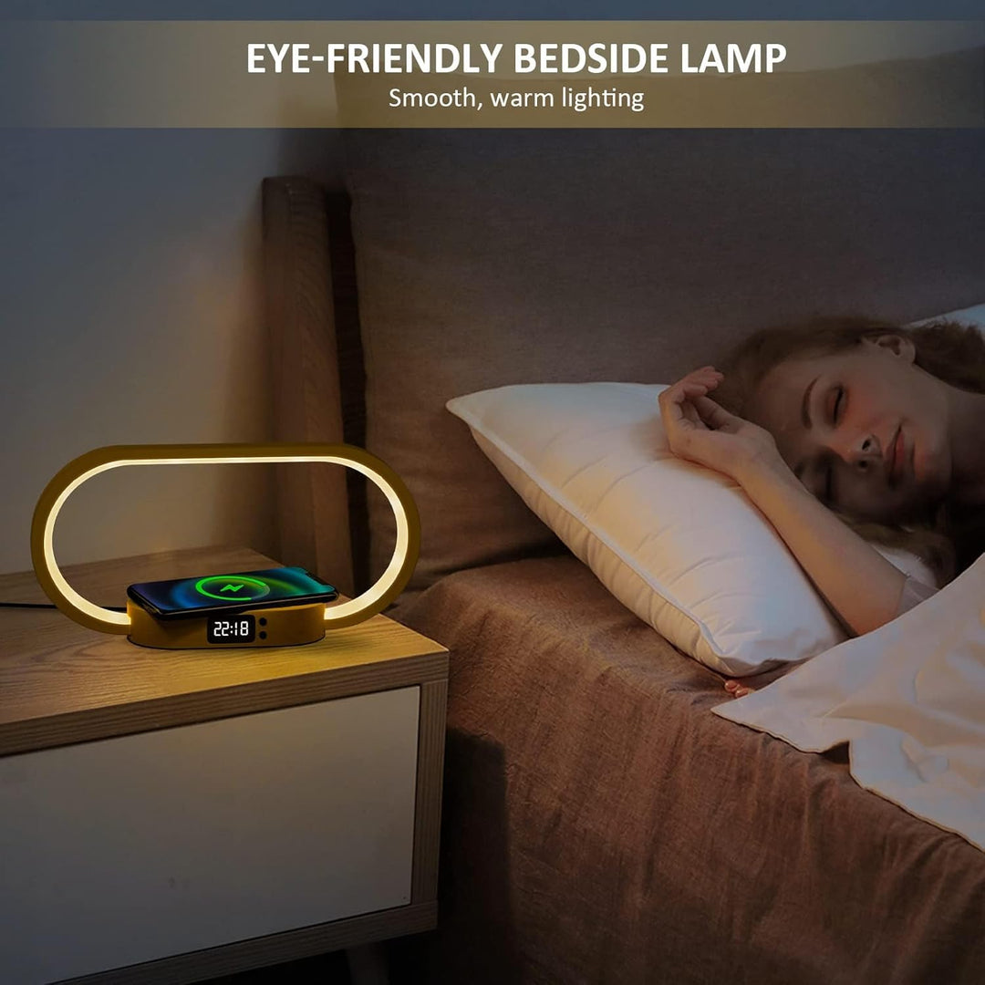 Wireless Charging Bedside Table Lamp with Clock – Lumora | Kalsten