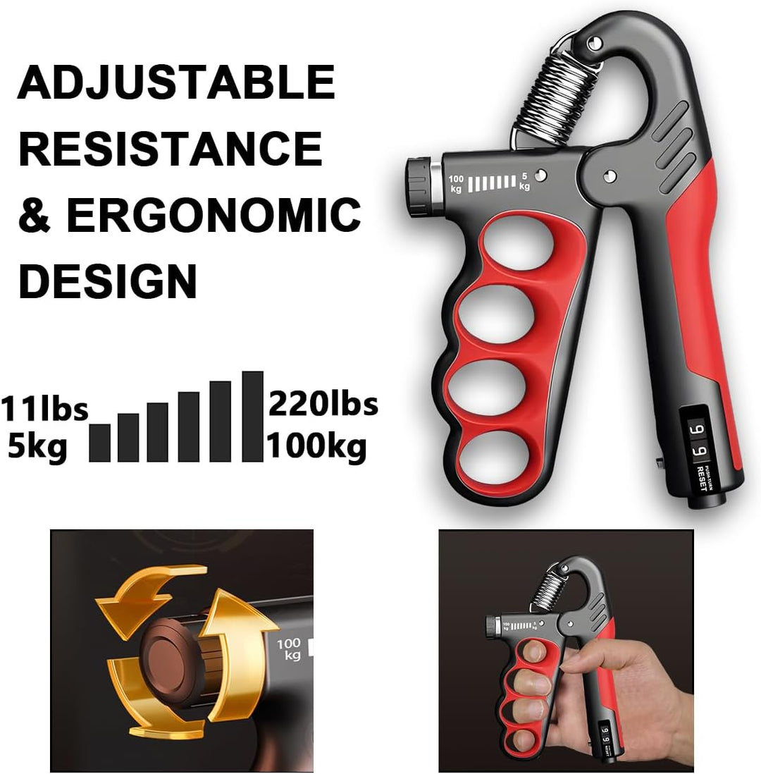 Kalsten | Adjustable Hand Grip Strengthener | 5–100KG Resistance | Rep Counter | Non-Slip Handles