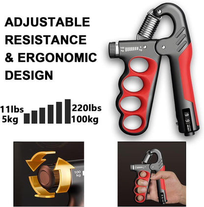 Adjustable Hand Trainer | 5–100 kg Resistance | Repetition Counter | Non-slip Grips