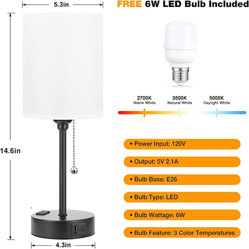 Elegant Table Lamp with Smart Charging Options and Three Colors Kalsten