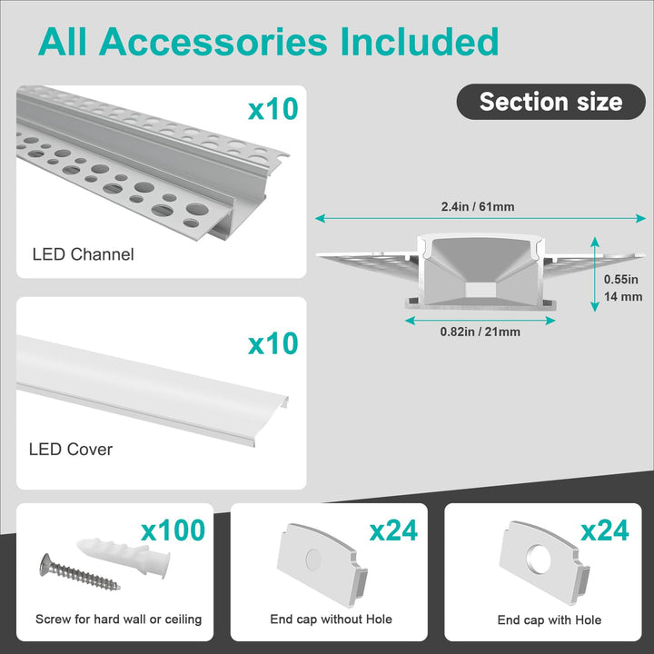 Aluminum LED Channel with Diffuser – 10 Pack