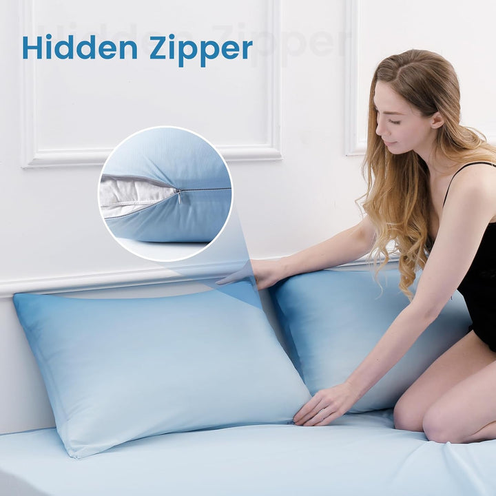 2 Pack Blue Cooling Pillowcases – Breathable, Soft, Skin & Hair Protecting | Kalsten