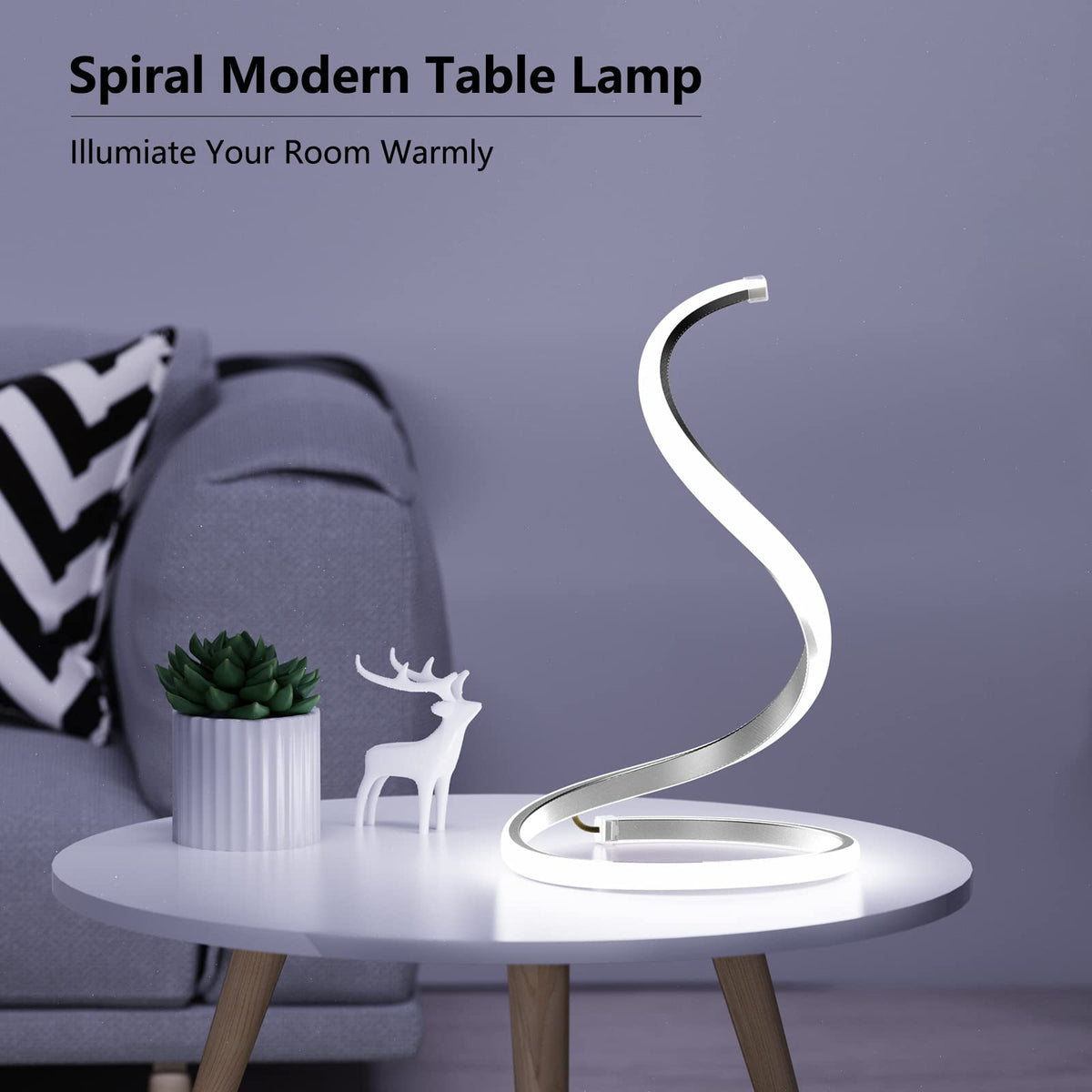Skanto | Nuür Stepless Dimmable Silver Table Lamps Set of 2 - Curved Art Nightstand Lighting For Bedroom