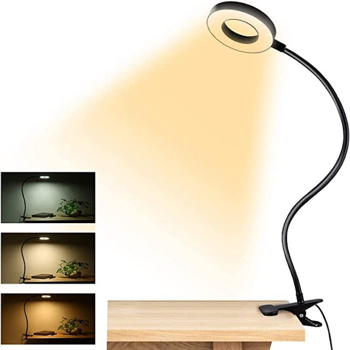 Clip-on Light - Reading lamp with 48 LEDs, 3 color modes and 10 brightness levels, eye protection and flexible gooseneck | Kalsten