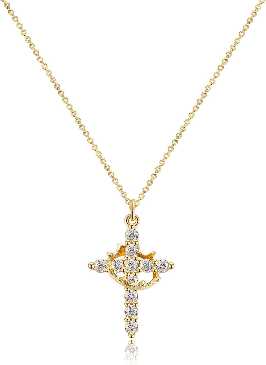 Kalsten | Elegant 18K Gold Cubic Zirconia Cross Necklace