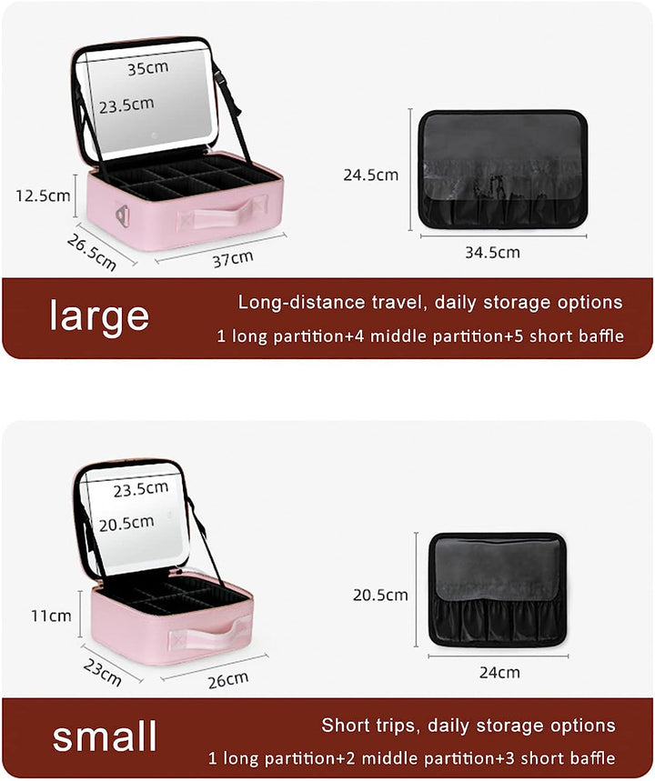 Travel Makeup Case with LED Light & Mirror Portable Kalsten