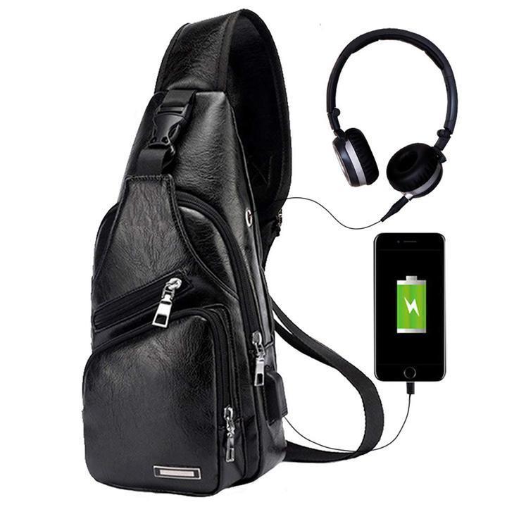 Kalsten | Large Men's Leather Bag Chest Backpack Waterproof Crossbody Bag with USB