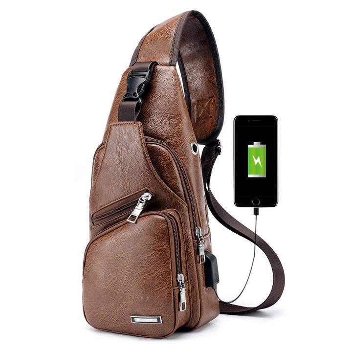 Kalsten | Large Men's Leather Bag Chest Backpack Waterproof Crossbody Bag with USB