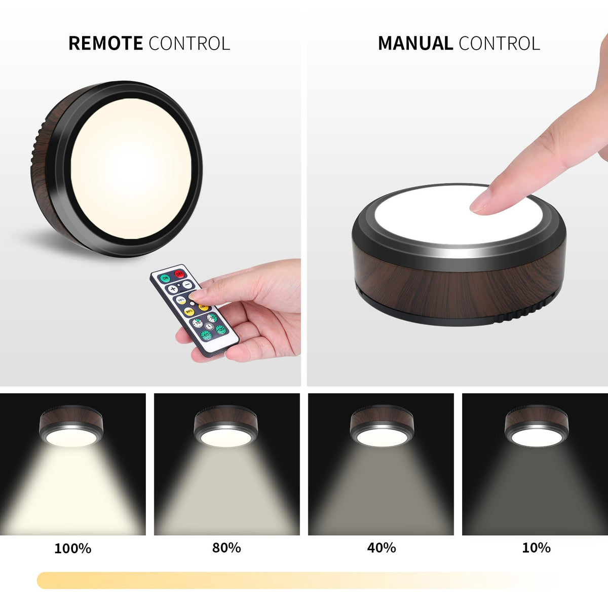 Skanto | Leastyle Remote Control LED Puck Lights, Dimmable Battery Operated Under Cabinet Lights - 6 Pack Natural White