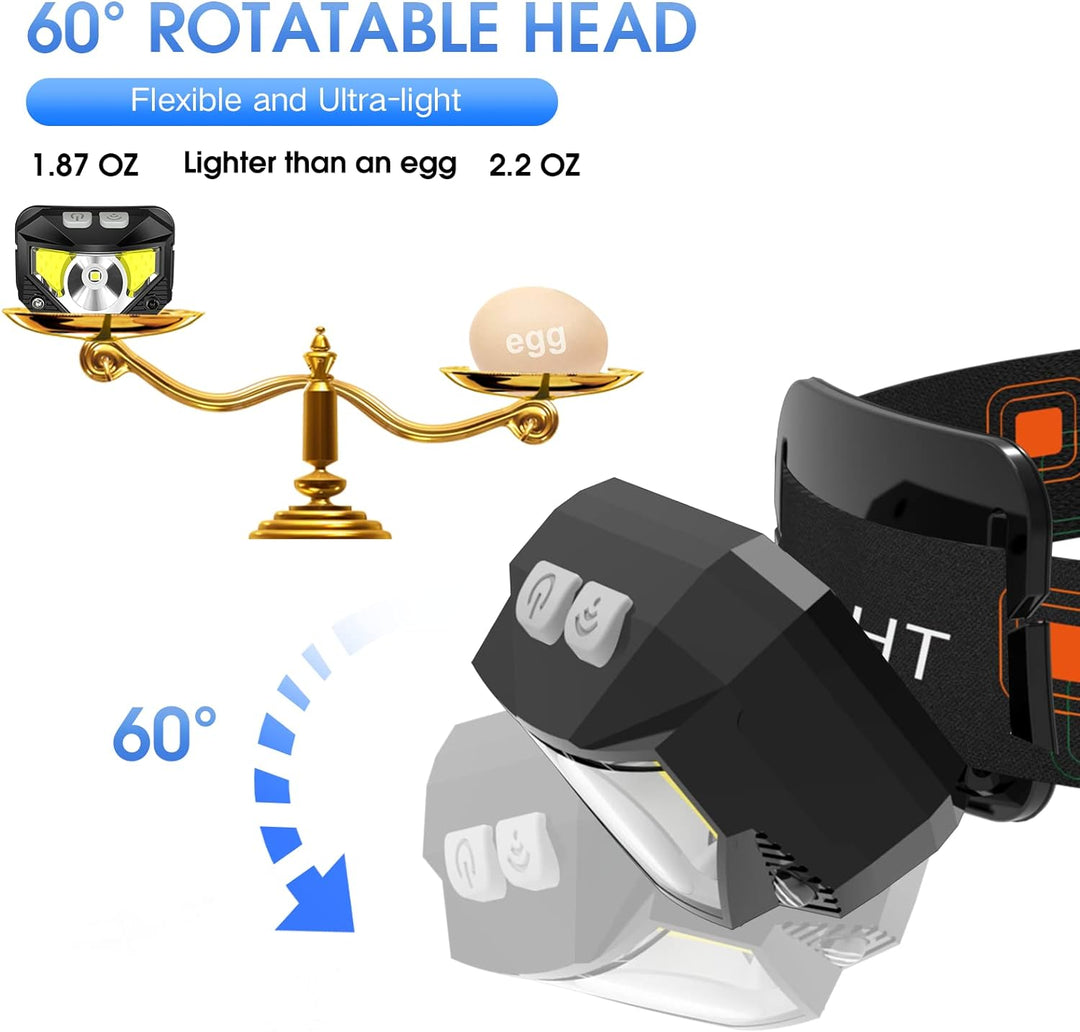 Kalsten | 2-Pack Ultra-Bright Led Rechargeable Headlamp Flashlight Waterproof And Motion Sensor