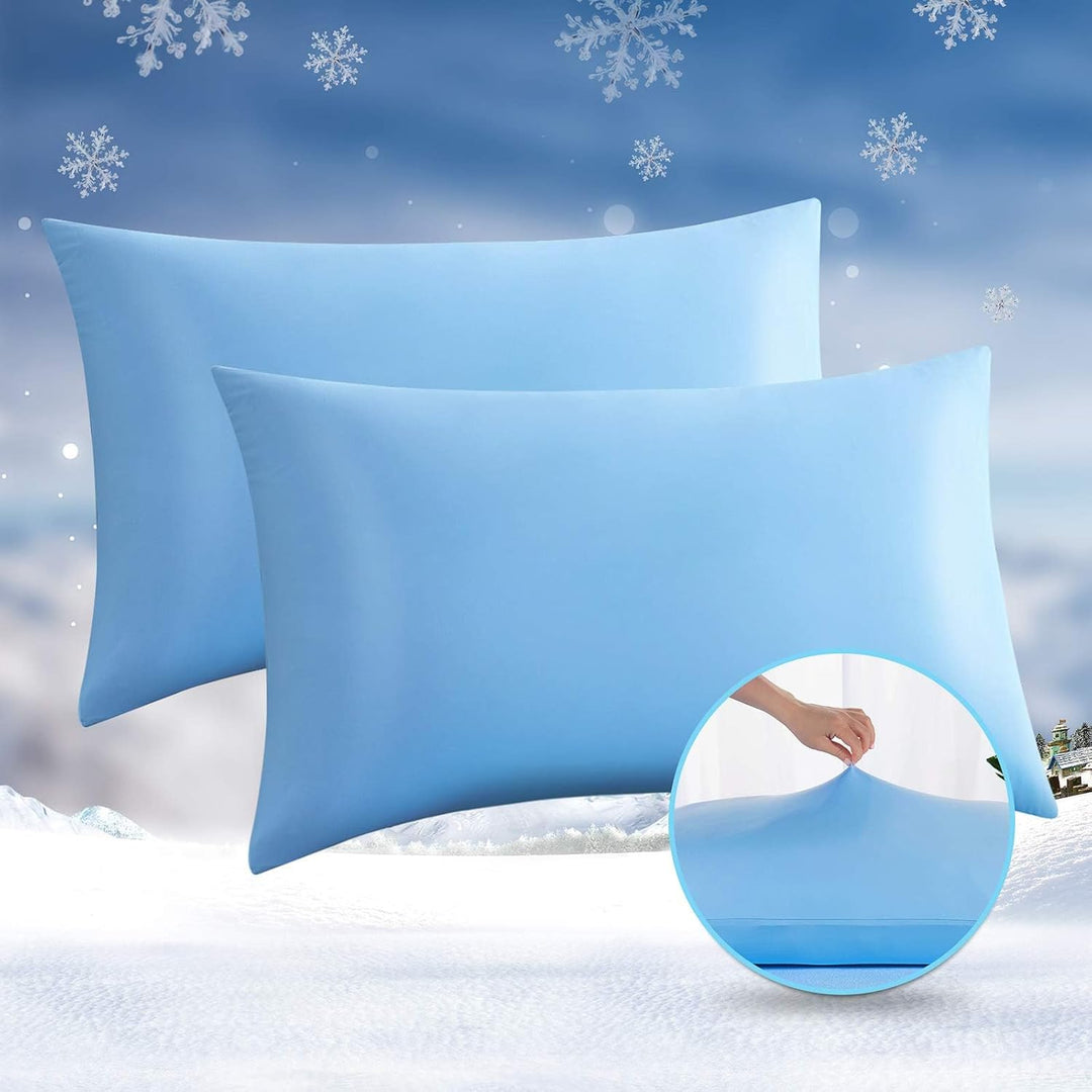 2-Pack Premium Silky Super Cooling Blue Pillowcases –  Extreme Q-Max 0.5 | Kalsten