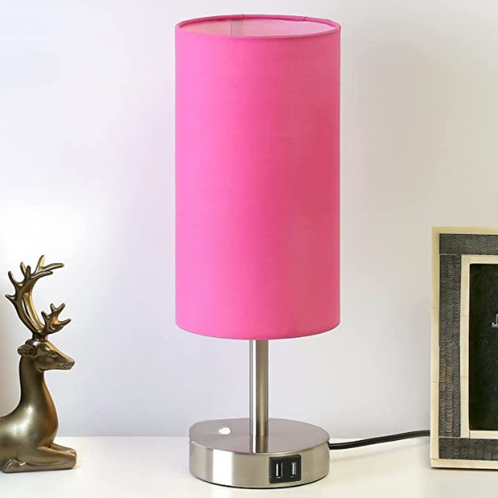 Lamp with USB connection Touch-Control Table Lamp for Bedroom Wood 3-stage dimmable Bedside Lamp with Round Linen Fabric Shade for Living Room, Student Dorm, Home Office | Kalsten
