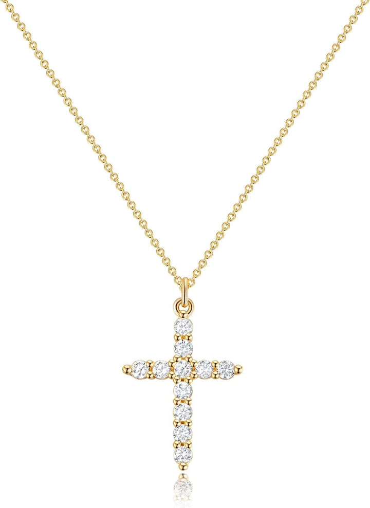 Kalsten | Elegant 18K Gold Cubic Zirconia Cross Necklace