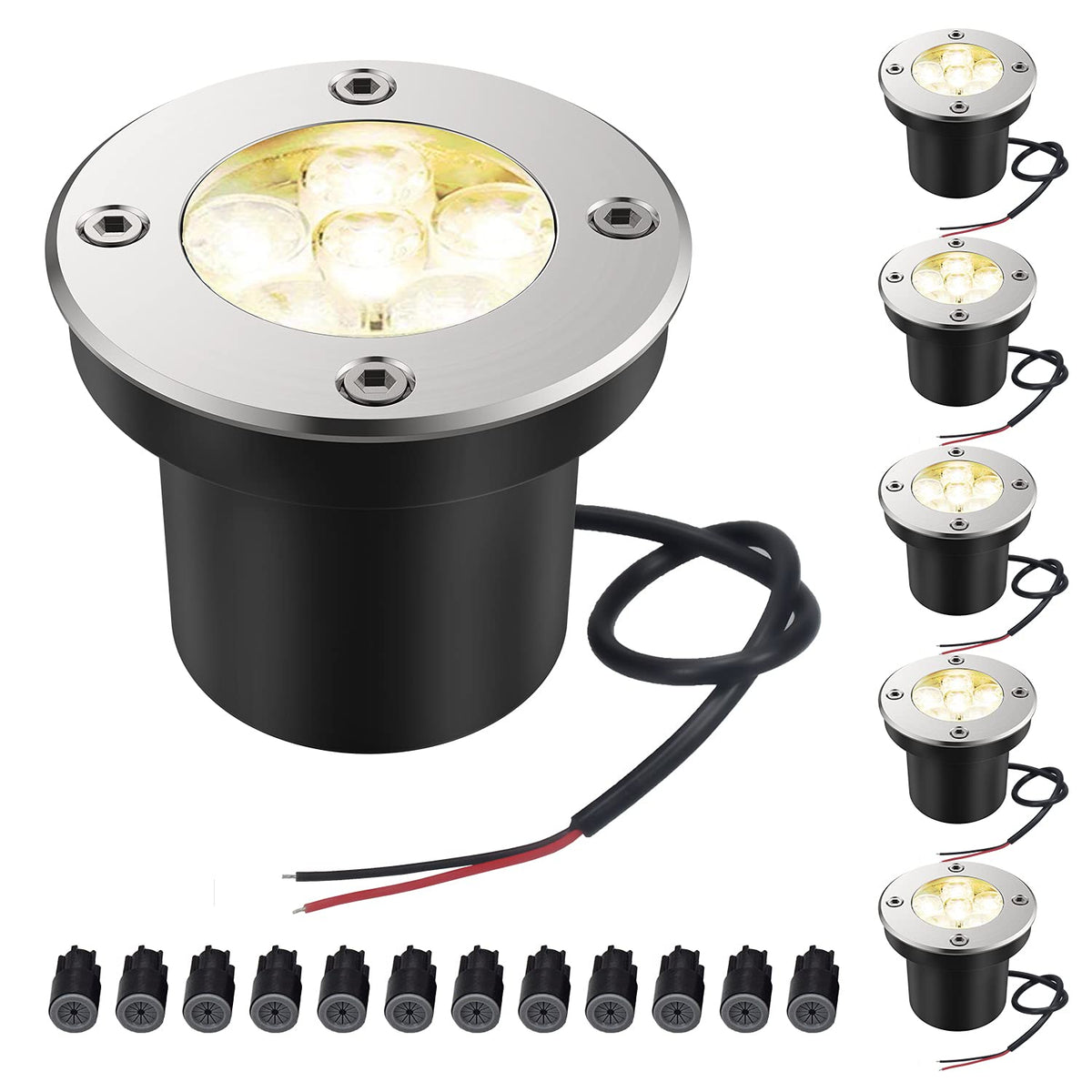 Skanto | Jesled Outdoor Landscape Light, 6W LED In-Ground Well Light, 12V 24V 3000K Warm White, IP67 Waterproof Low Voltage Landscaping