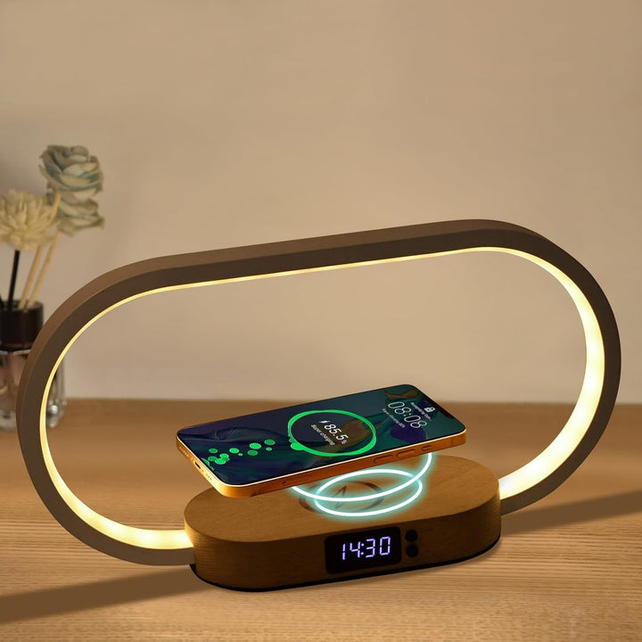Wireless charging bedside lamp with clock – Lumora