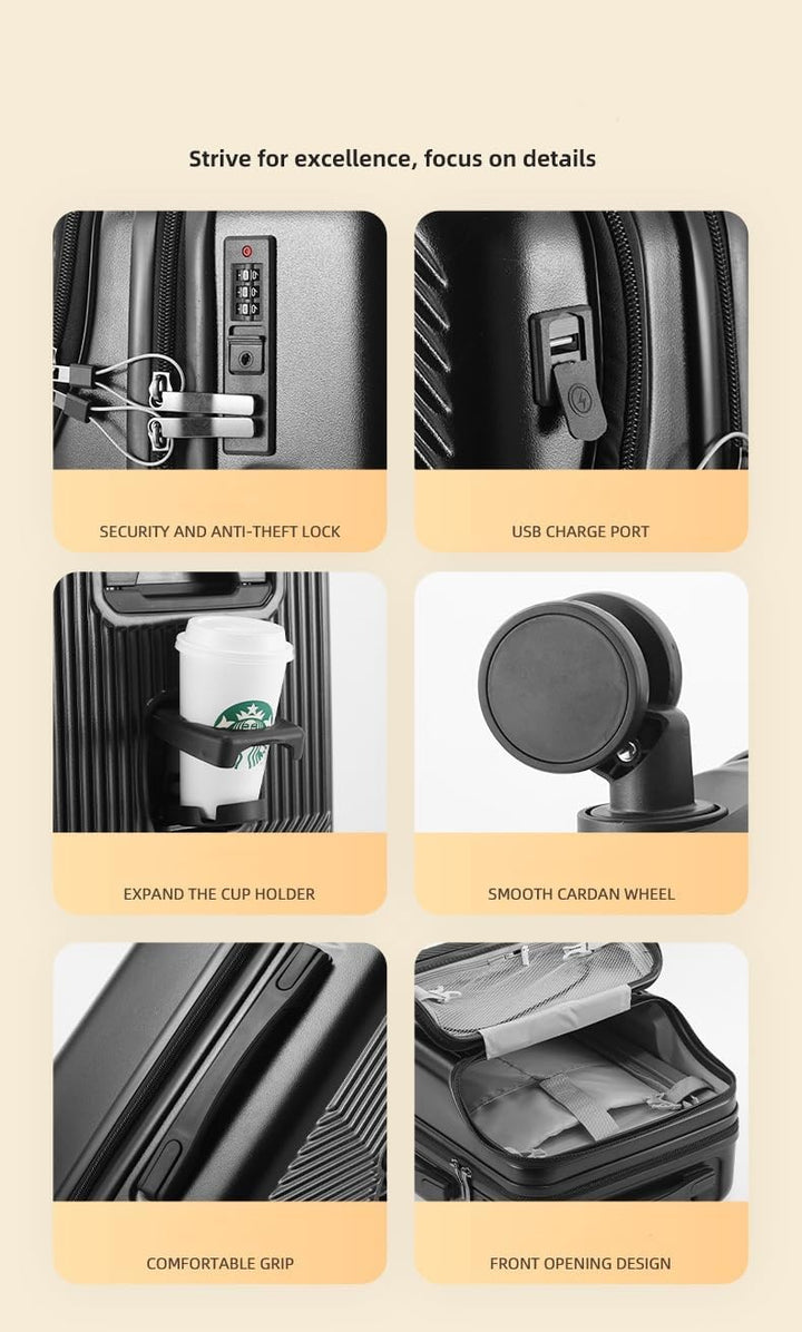 Hard Shell Carry-On with Cup Holder, USB Port & TSA Lock | Kalsten