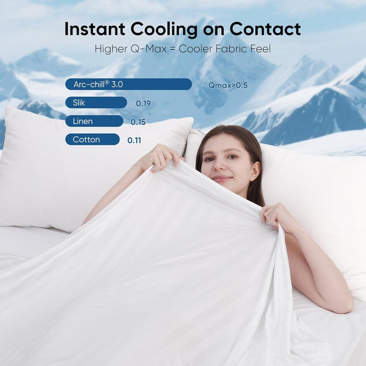 3.0 Cooling Fabric Q-max > 0.5 Ultra-Soft White Striped Blanket of White | Kalsten