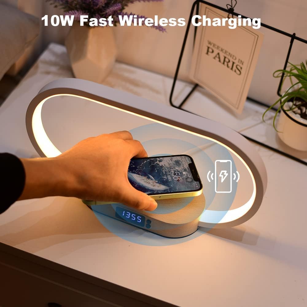 Wireless charging bedside lamp with clock – Lumora