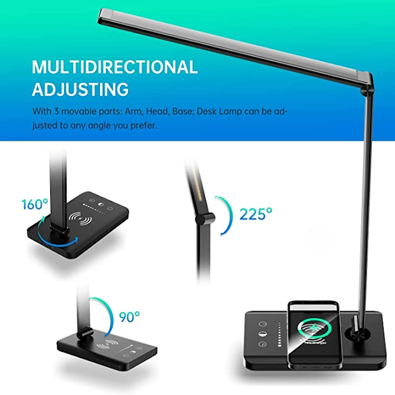 LED desk lamp with USB charging port, dimmable eye-friendly reading lamp for home, with 5 brightness levels & 3 light modes, touch control, auto timer (Black) | Kalsten