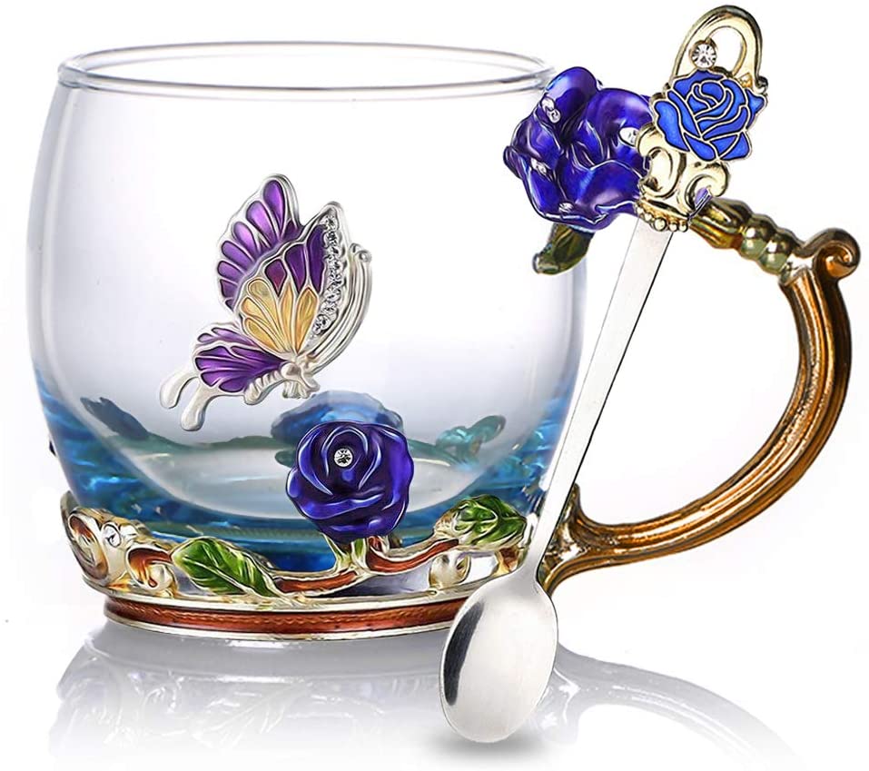 Kalsten | Enamel Rose Glass Tea Cup Set (With Spoon)