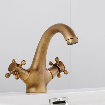 BowLift | Centered Basin Mixer Single Hole Bathroom Faucet with 2 Cross Handles